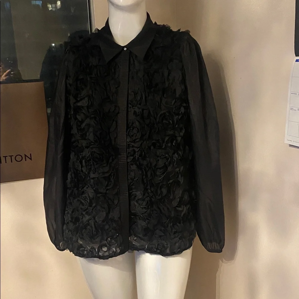 YAS Black Top Textured Floral Top 10 - Picture 4 of 13